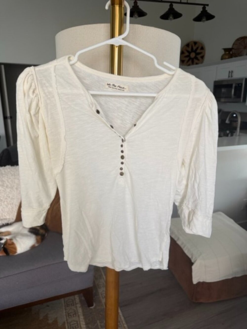 Free People We The Free Puff Sleeve Henley Top Ivory Small